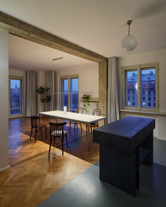 Corner Apartment / Prokop Hartl - Interior Photography, Wood, Table, Lighting, Chair, Glass