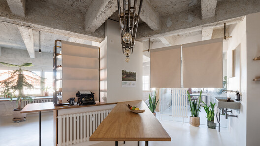 Apartment Conversion into a Creative Studio / alchitekt - Interior Photography, Dining room, Wood, Lighting, Chair, Table, Glass