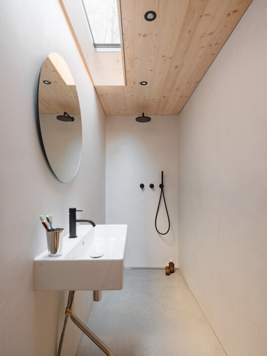 Swiss Alpine Cabin Reconstruction / Guča arch. - Interior Photography, Bathroom, Wood, Lighting, Sink