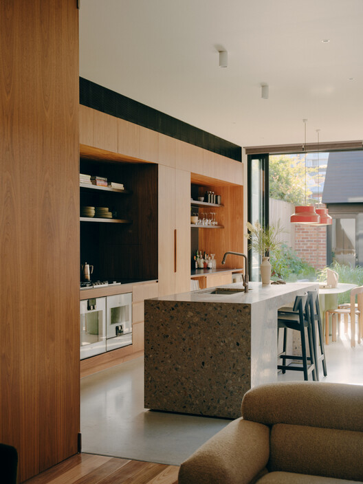 Fitzroy North Terrace / Field Office Architecture - Interior Photography, Kitchen, Countertop, Wood, Lighting, Chair, Table
