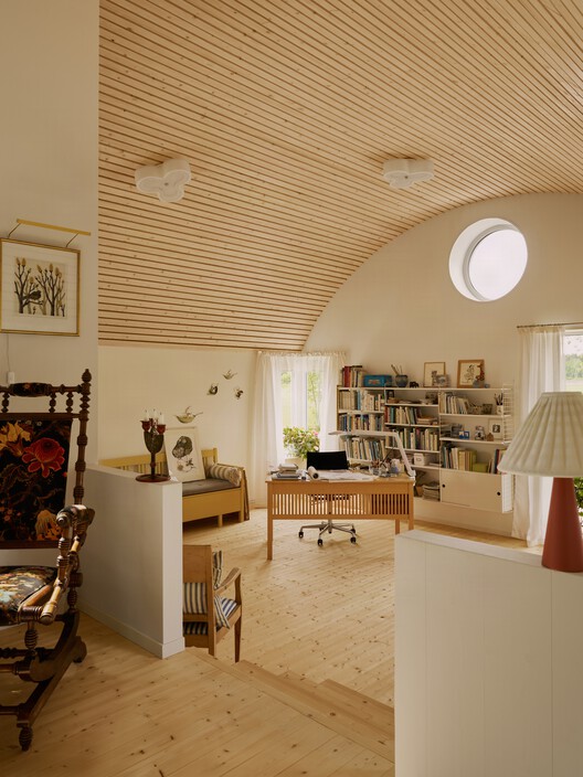 Villa Färingsö - Artist's House / Strombro Building Workshop - Interior Photography, Dining room, Wood, Lighting, Chair, Shelving