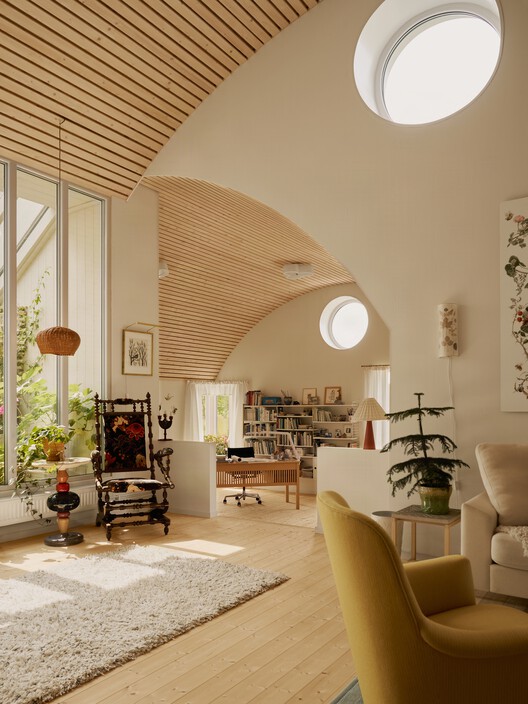 Villa Färingsö - Artist's House / Strombro Building Workshop - Interior Photography, Living Room, Wood, Lighting, Chair