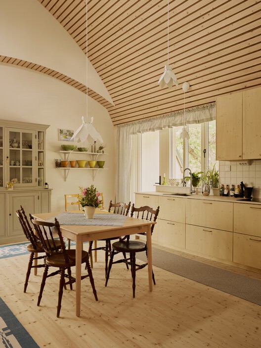 Villa Färingsö - Artist's House / Strombro Building Workshop - Interior Photography, Dining room, Wood, Chair, Table, Lighting