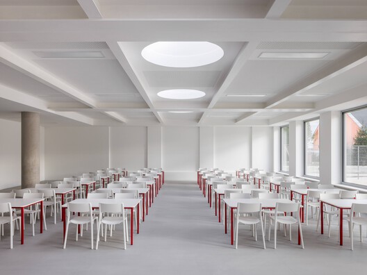 Extension of a Primary School - New School Pavilion and Multipurpose Hall / Bakyta architekti - Interior Photography, Dining room, Chair