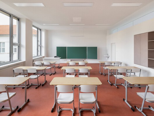 Extension of a Primary School - New School Pavilion and Multipurpose Hall / Bakyta architekti - Interior Photography, Dining room, Chair