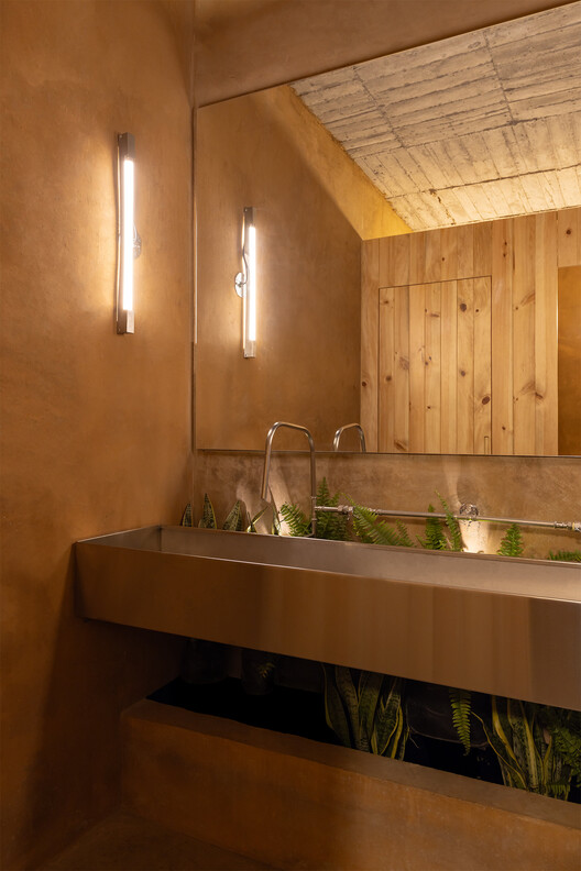 Pamba Bike Shelter / URLO Studio - Interior Photography, Bathroom, Wood, Lighting, Sink