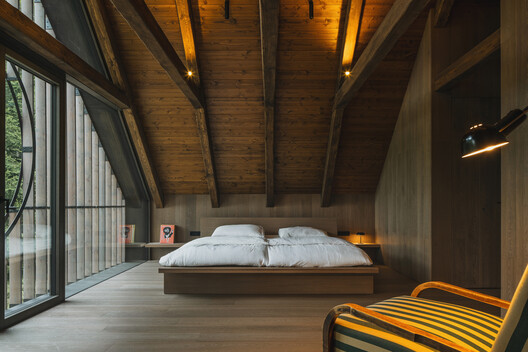 Strážné Cottage / Mimosa architects - Interior Photography, Bedroom, Wood, Lighting, Beam