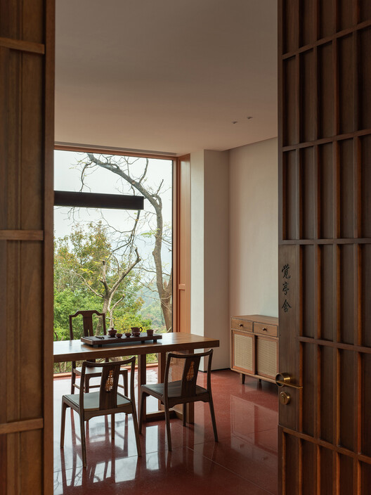 Qing Shui Meditation Retreat Center / RESP Studio Qing Shui Meditation Retreat Center / RESP Studio - Interior Photography, Dining room, Wood, Chair, Glass