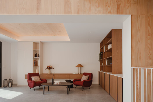 IB House / BAT Bilbao Architecture Team - Interior Photography, Wood, Table, Lighting, Shelving, Chair