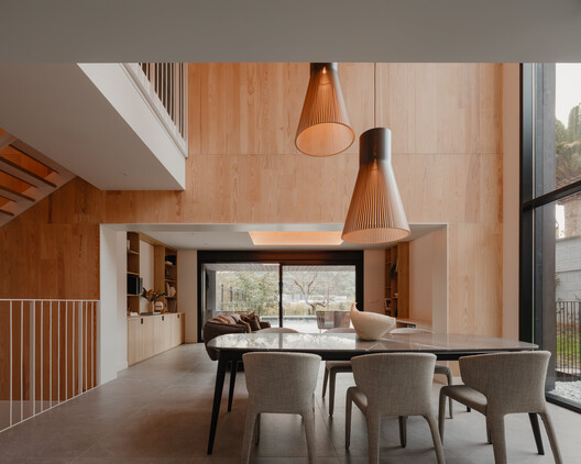 IB House / BAT Bilbao Architecture Team - Interior Photography, Dining room, Wood, Lighting, Table, Chair