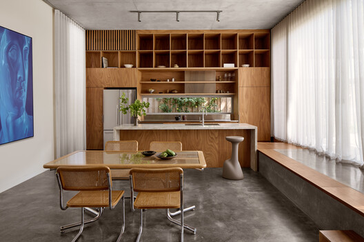 Henville Street House  / Philip Stejskal Architecture - Interior Photography, Wood, Kitchen, Table, Countertop, Chair, Lighting, Shelving