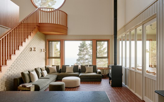 Le Grand Bercail House / L. McComber  - Interior Photography, Living Room, Wood, Sofa, Lighting, Chair
