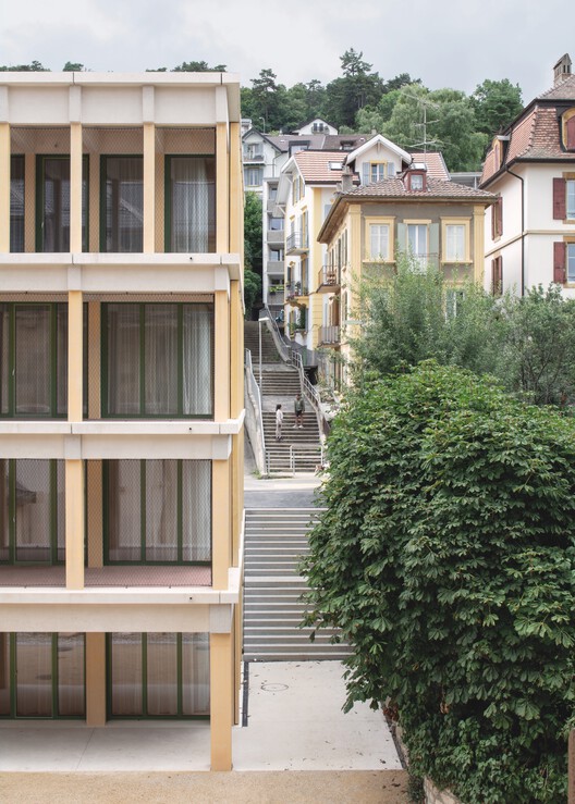 Collège des Parcs School Extension and two Sport Halls / Stoa architectes - Exterior Photography, Balcony, Concrete