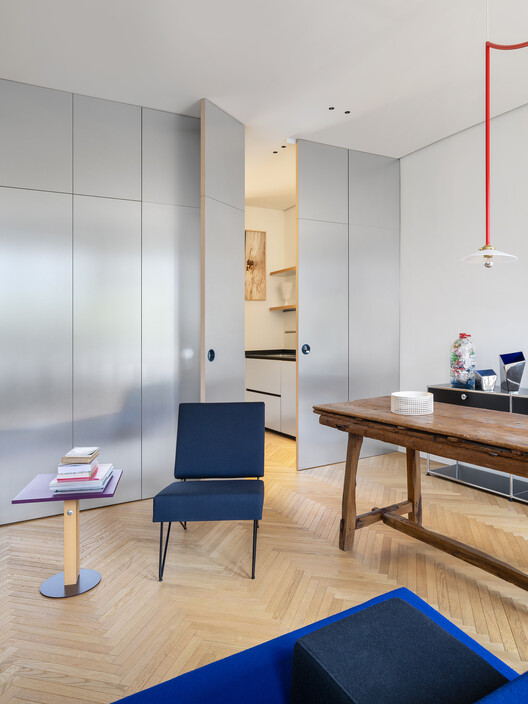 MMMM Apartment / depaolidefranceschibaldan architetti - Interior Photography, Wood, Table, Chair, Lighting, Shelving