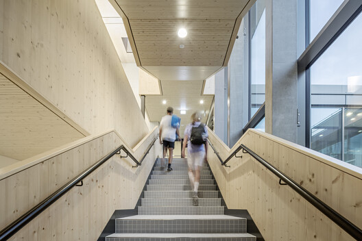 Public Swimming Pool Großfeldsiedlung / Illiz Architektur - Interior Photography, Stairs, Wood