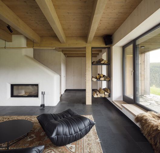 A House in a Mountain Meadow / Atelier SAD - Interior Photography, Living Room, Wood, Lighting, Beam, Chair