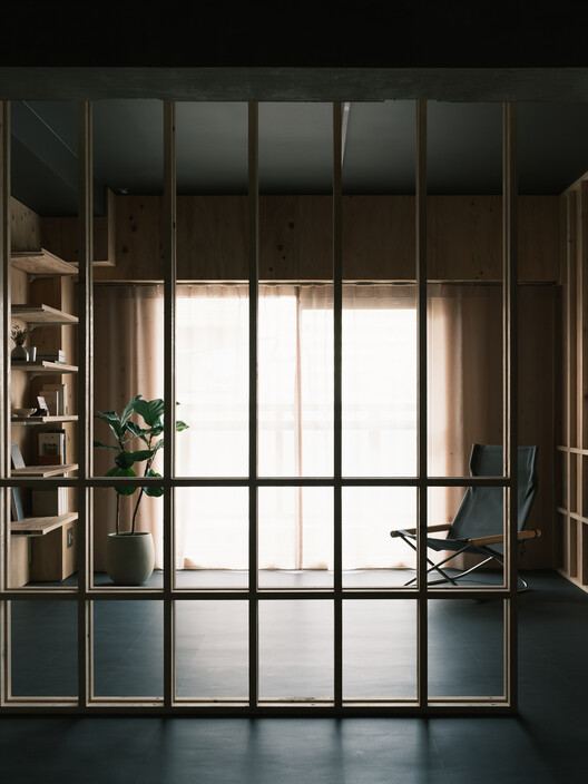 Six-Grid House in Osaka / Atelier 405 - Interior Photography, Closet, Wood, Lighting, Shelving, Glass, Chair