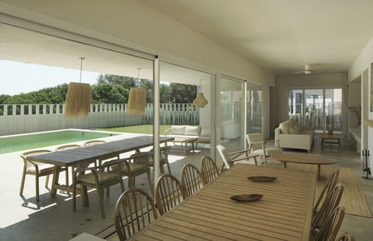 House J / SV60 Arquitectos - Interior Photography, Dining room, Wood, Chair, Balcony