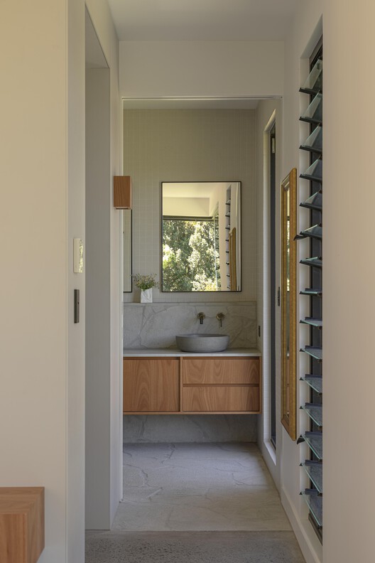 Pomona House / Hive Architecture - Interior Photography, Bathroom, Wood, Door, Countertop, Glass, Sink