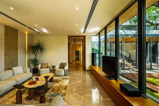 Neem Tree House / DADA Partners - Interior Photography, Living Room, Wood, Lighting, Chair