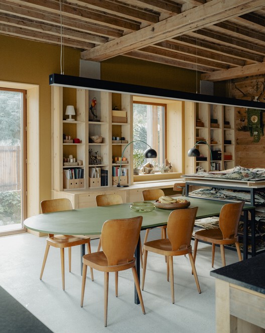 LARUNS / Mesnil Architectures - Interior Photography, Dining room, Table, Wood, Chair, Shelving, Lighting