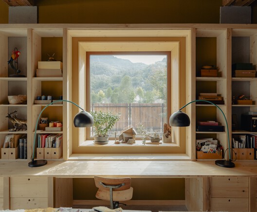 LARUNS / Mesnil Architectures - Interior Photography, Shelving, Wood, Table, Lighting, Chair