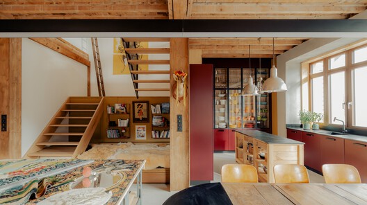 LARUNS / Mesnil Architectures - Interior Photography, Wood, Lighting, Beam, Shelving, Chair