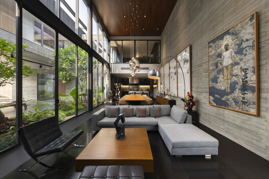 TN House / IDIN Architects - Interior Photography, Living Room, Sofa, Table, Chair, Lighting, Glass