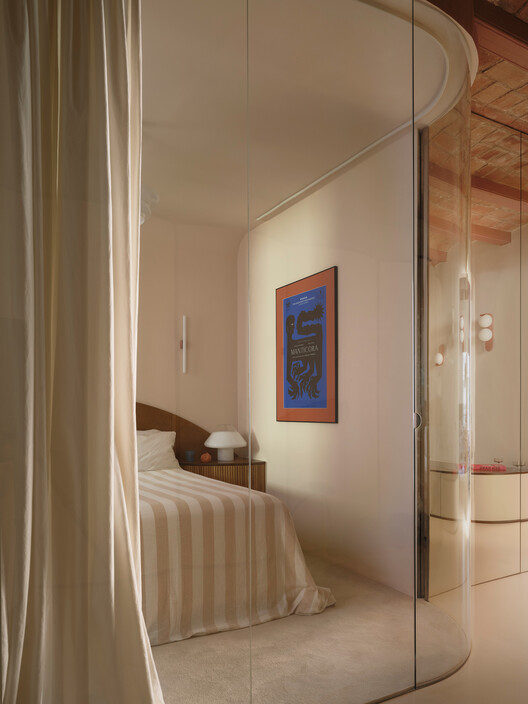 Revoltó House / bardo - Interior Photography, Bedroom, Wood, Lighting, Bed, Glass