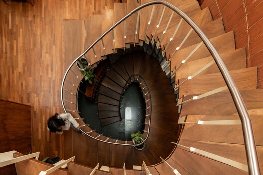 Srila House / Wright Inspires - Interior Photography, Stairs, Wood, Handrail, Steel