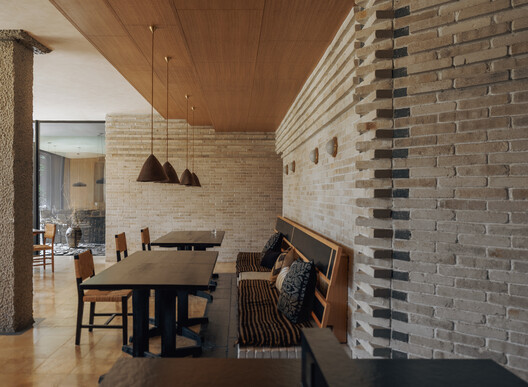 Kawagebo Snow Mountain Hotel / Moguang Studio - Interior Photography, Dining room, Wood, Brick, Chair