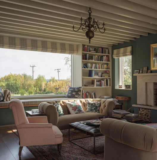 Contemporary Farmhouse / Ashworth Parkes Architects - Interior Photography, Living Room, Wood, Sofa, Lighting, Chair, Shelving