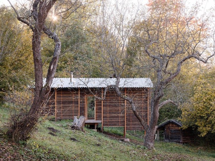 Wood-Stack Sauna Zaježová / Guča arch. - Exterior Photography, Public Architecture, Stairs