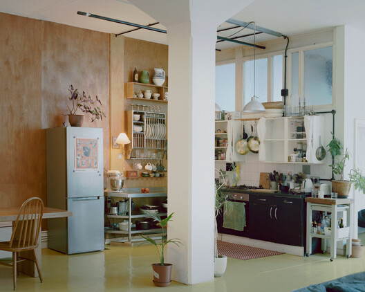 Unit 2F / Mutter - Interior Photography, Kitchen, Wood, Lighting, Table, Chair, Shelving