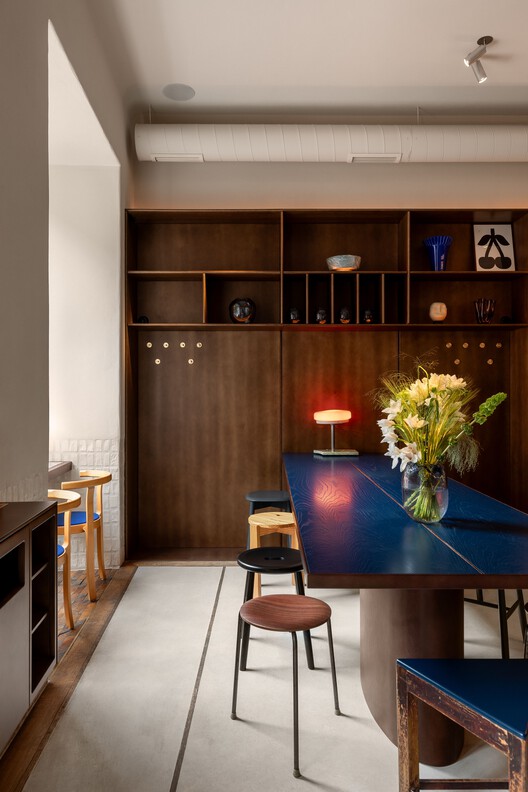 Mitte Café 2.0 / LIS design studio - Interior Photography, Wood, Table, Lighting, Chair, Shelving