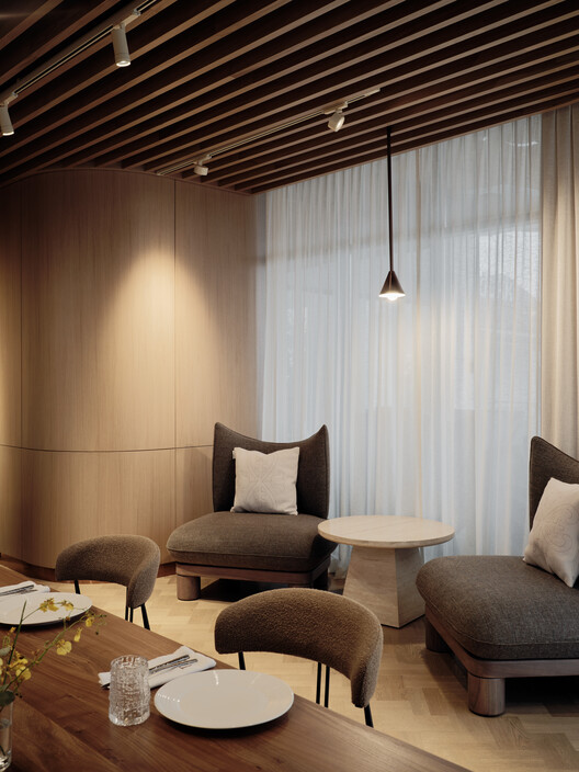 TAL family restaurant / NAAW - Interior Photography, Living Room, Wood, Lighting, Table, Chair