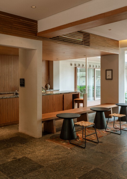 Houm Yoga / Dhanie & Sal - Interior Photography, Kitchen, Wood, Table, Lighting, Chair