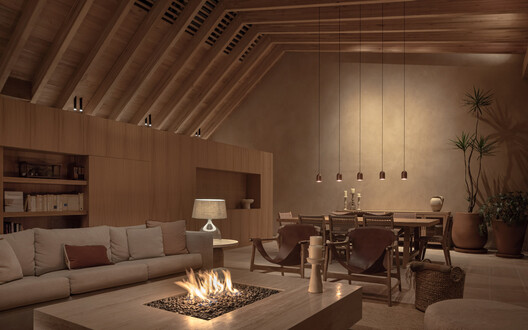 CP Rancho / Weber Arquitectos - Interior Photography, Living Room, Wood, Table, Lighting, Chair