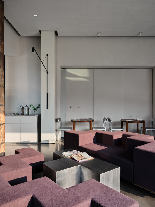 JER café at Tselinny Center of Contemporary Culture / NAAW JER café at Tselinny Center of Contemporary Culture / NAAW - Interior Photography, Living Room, Wood, Sofa, Lighting, Table, Chair