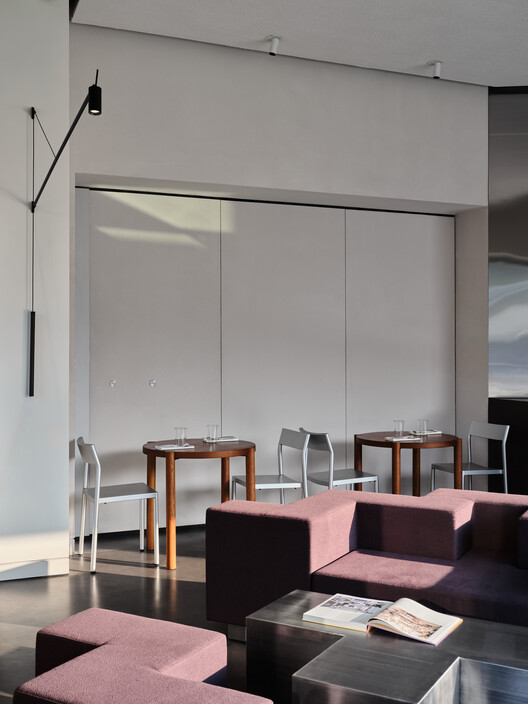 JER café at Tselinny Center of Contemporary Culture / NAAW JER café at Tselinny Center of Contemporary Culture / NAAW - Interior Photography, Wood, Table, Lighting, Chair, Glass