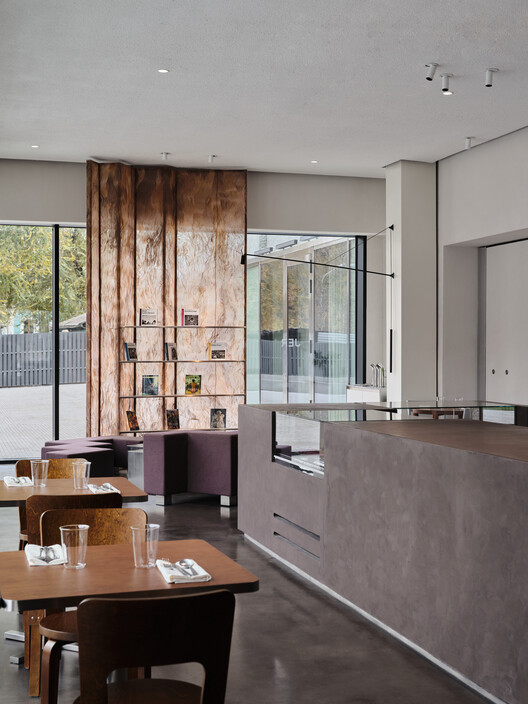 JER café at Tselinny Center of Contemporary Culture / NAAW JER café at Tselinny Center of Contemporary Culture / NAAW - Interior Photography, Kitchen, Wood, Lighting, Glass, Chair, Countertop