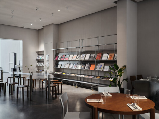 JER café at Tselinny Center of Contemporary Culture / NAAW JER café at Tselinny Center of Contemporary Culture / NAAW - Interior Photography, Dining room, Shelving, Chair, Glass