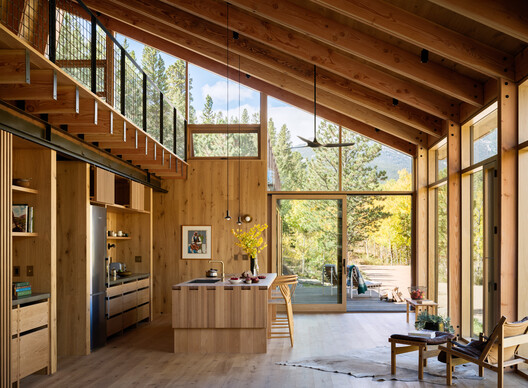Camp Meeker Cabin / Renée del Gaudio Architecture - Interior Photography, Kitchen, Wood, Beam, Chair
