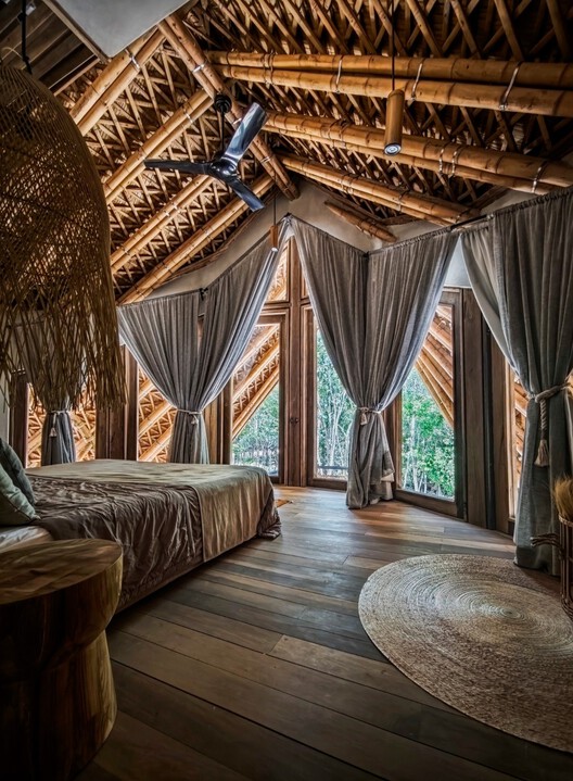Villa CORA – Bamboo House in Tulum / terrAurea studio - Interior Photography, Bedroom, Wood, Lighting, Beam