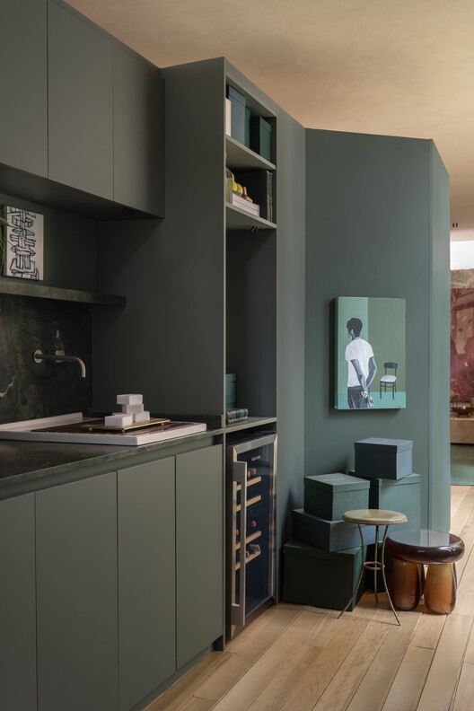 Brastemp House / Bezerra Panobianco - Interior Photography, Kitchen, Wood, Countertop, Lighting, Shelving