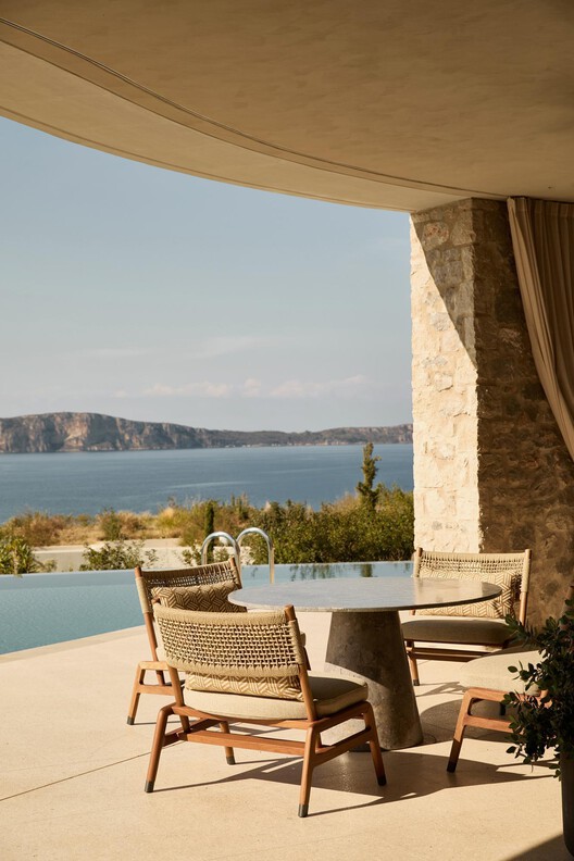 Mandarin Oriental Costa Navarino / A.N. Tombazis & Associates Architects + K-Studio Mandarin Oriental Costa Navarino / A.N. Tombazis & Associates Architects + K-Studio - Interior Photography, Living Room, Chair, Table, Patio