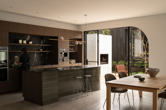Shou Sugi Ban House / Sandy Anghie Architect - Interior Photography, Kitchen, Countertop, Wood, Lighting, Table, Chair, Glass