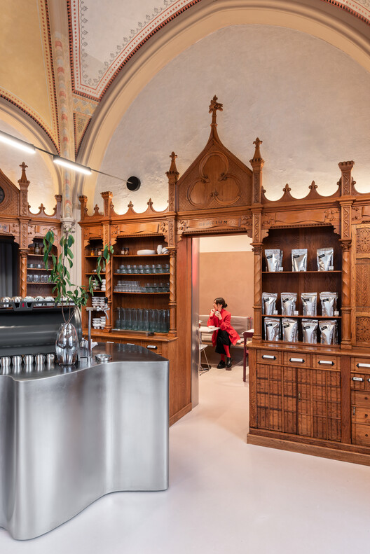 Laboratorium Coffee Shop / EktraArhitectura - Interior Photography, Kitchen, Lighting, Arch, Shelving, Glass, Arcade