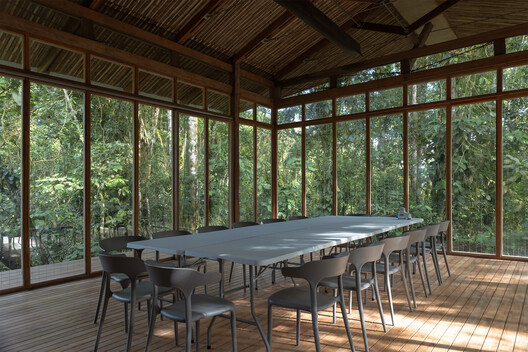 WildSumaco Research Pavilion / Caá Porá Arquitectura - Interior Photography, Dining room, Wood, Chair