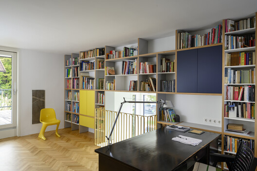 Renovation of two terraced houses of the housing cooperative "Progres - Mirje" Ljubljana / dans arhitekti - Interior Photography, Closet, Shelving, Wood, Lighting, Chair